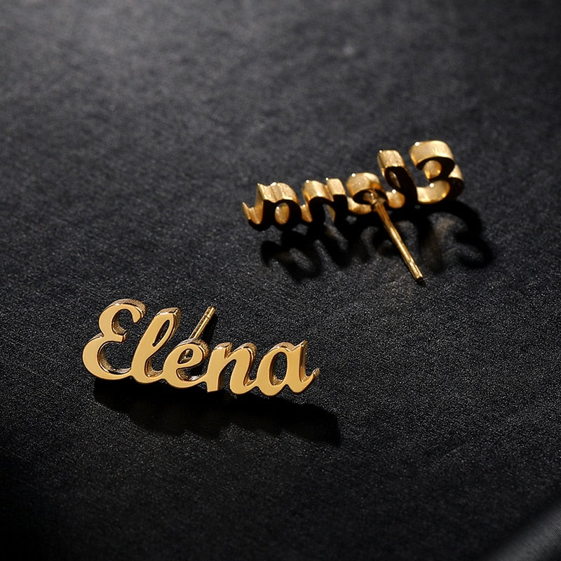1 Pair Custom Name Earrings For Women Personalized Stainless Steel Initial Letter Nameplate Stud Earring Party Girl Jewelry Gift