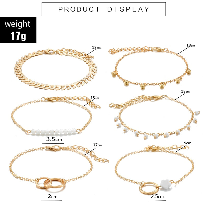 6pcs/sets Bohemian Beaded Bracelets for Women Pretty Flowers Leaf Hollow Out Geometry Adjuatble Tassel Jewelry 9143
