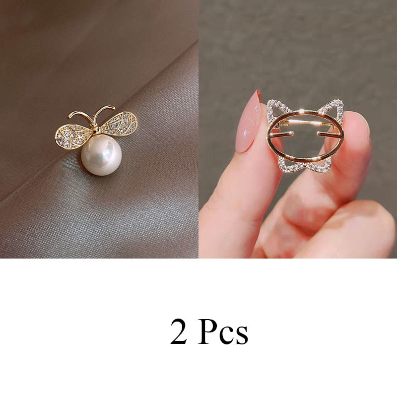 Fashion Brooch Set Flower Bow Brooches for Women Metal Anti-glare Lapel Pin Fixed Clothes Pins Sweater Coat Clothing Accessories