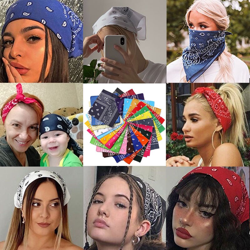 17KM Fashion Women Bandana Scarf Girls Kids Punk Square Bandanas Headwear Bohemian Head Scarf Headbands Hair Accessories