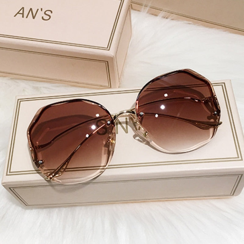 2023 Luxury Round Gradient Sunglasses Women Metal Curved Temples Eyewear Ocean Rimless Fashion Sun Glasses Ladies UV400