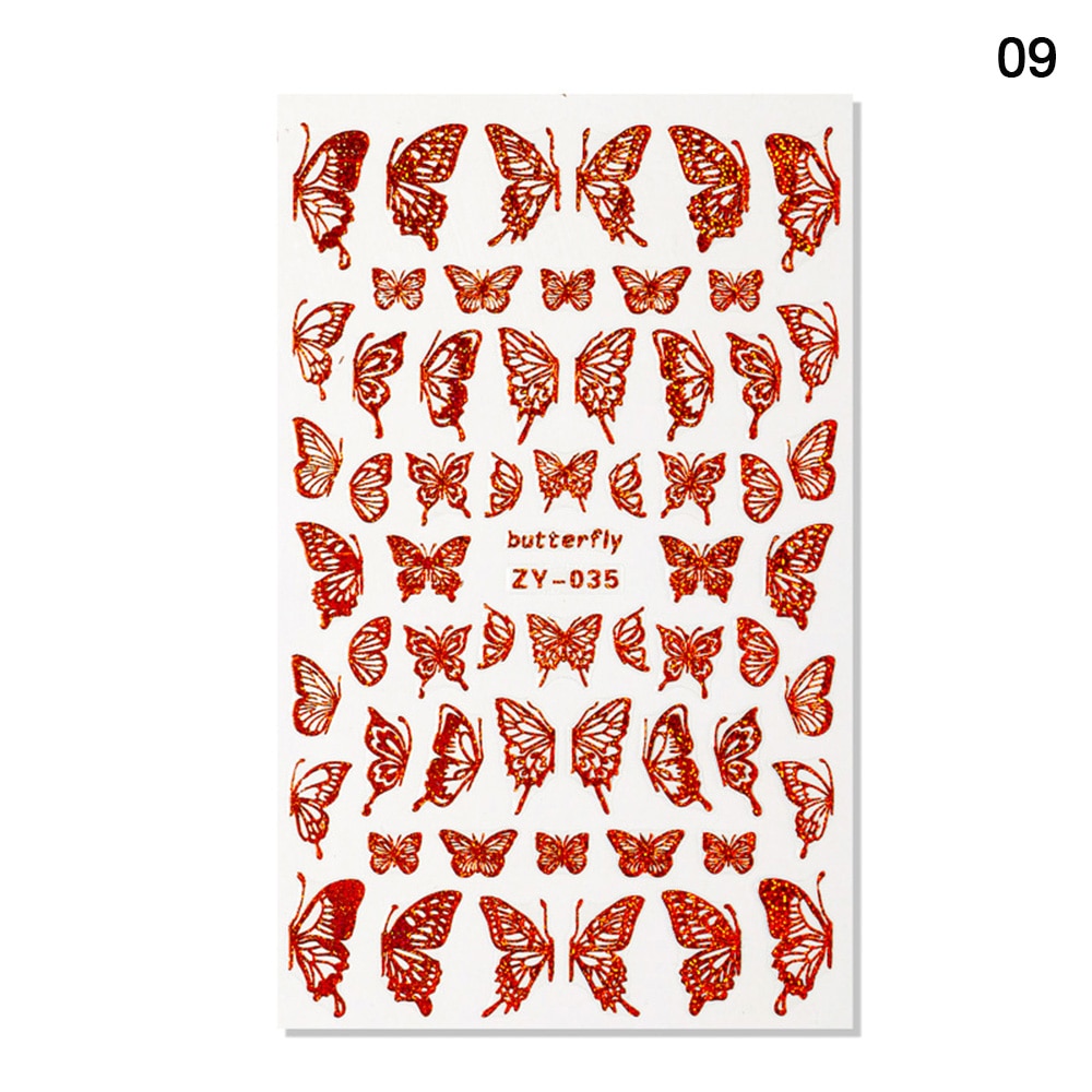 1pc Holographic 3D Butterfly Nail Art Stickers Adhesive Sliders Colorful DIY Golden Nail Transfer Decals Foils Wraps Decorations