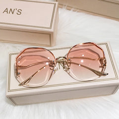 2023 Luxury Round Gradient Sunglasses Women Metal Curved Temples Eyewear Ocean Rimless Fashion Sun Glasses Ladies UV400