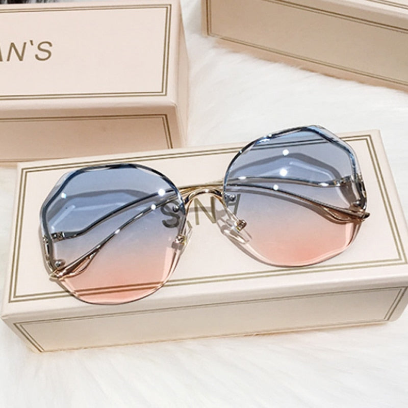 2023 Luxury Round Gradient Sunglasses Women Metal Curved Temples Eyewear Ocean Rimless Fashion Sun Glasses Ladies UV400