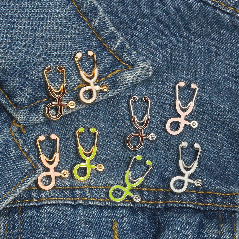 Mini Stethoscope Brooches Pins Jackets Coat Lapel Pin Bag Button Collar Badges Gifts Medical Jewelry