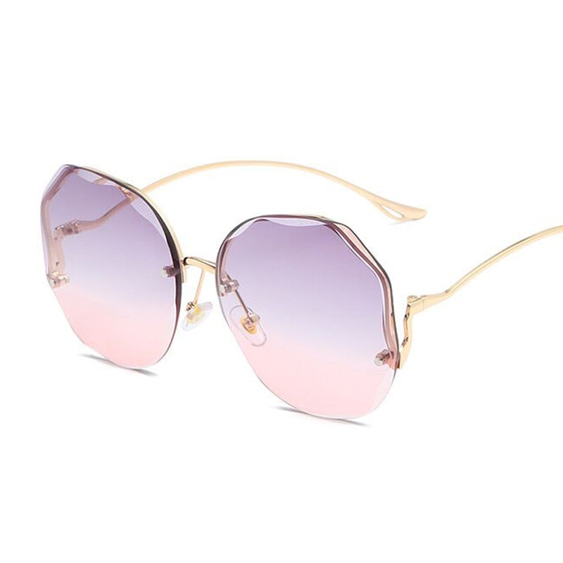 2023 Luxury Round Gradient Sunglasses Women Metal Curved Temples Eyewear Ocean Rimless Fashion Sun Glasses Ladies UV400