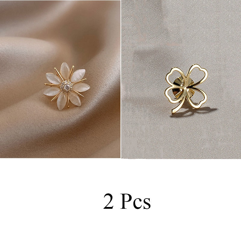 Fashion Brooch Set Flower Bow Brooches for Women Metal Anti-glare Lapel Pin Fixed Clothes Pins Sweater Coat Clothing Accessories