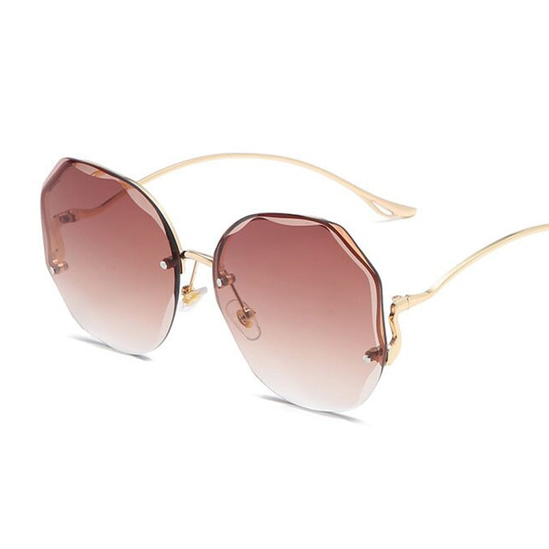 2023 Luxury Round Gradient Sunglasses Women Metal Curved Temples Eyewear Ocean Rimless Fashion Sun Glasses Ladies UV400