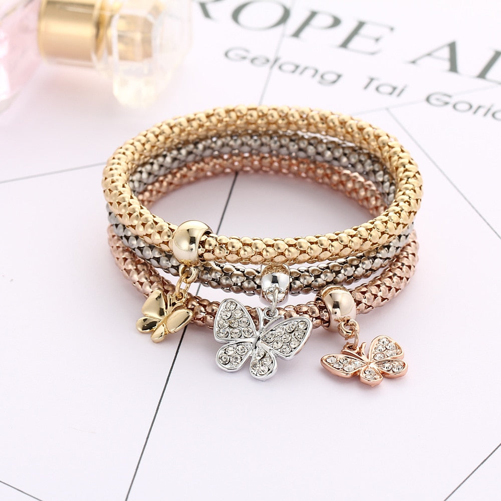 3colors/Lot Elastic Bracelets &amp; Bangle For Women Crystal Tree of Life Owl Key lock Music Note Owl Butterfly Heart Charm Jewelry