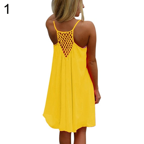 Summer Fshion Hot New Sexy Women's Summer Casual Sleeveless Strap Backless Beach Dress for Evening Party