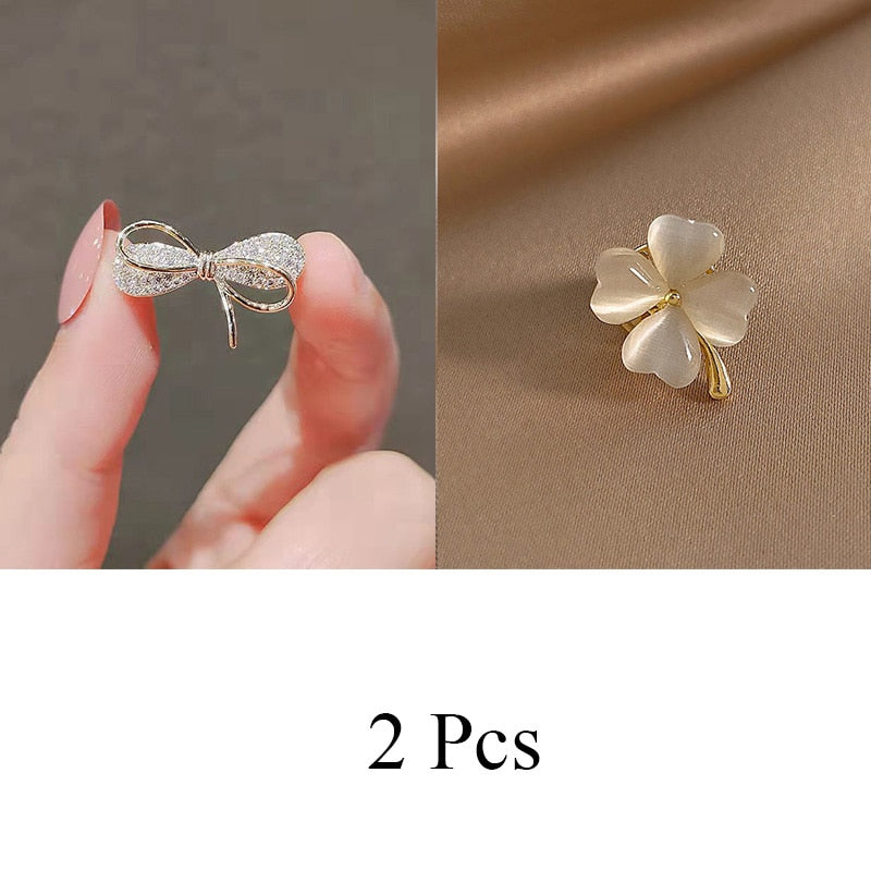 Fashion Brooch Set Flower Bow Brooches for Women Metal Anti-glare Lapel Pin Fixed Clothes Pins Sweater Coat Clothing Accessories