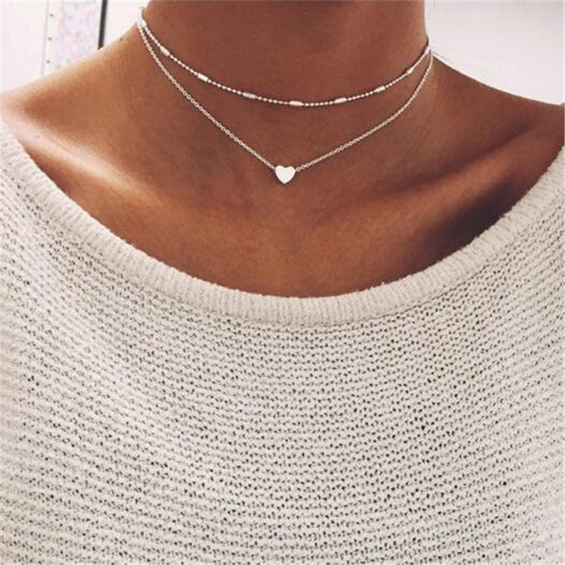 Tiny Heart Choker Necklace for Women Silver Color Chain Smalll Love Necklace Pendant on neck Bohemian Chocker Necklace Jewelry