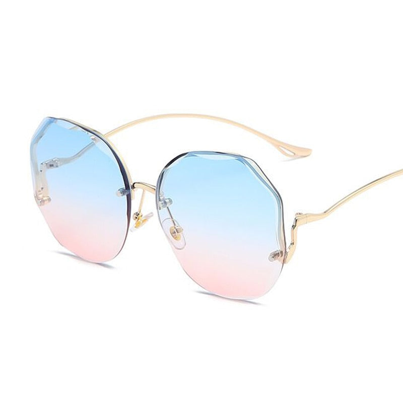 2023 Luxury Round Gradient Sunglasses Women Metal Curved Temples Eyewear Ocean Rimless Fashion Sun Glasses Ladies UV400