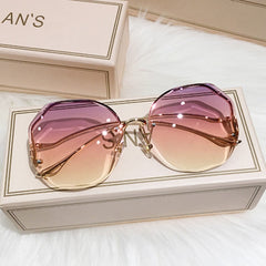 2023 Luxury Round Gradient Sunglasses Women Metal Curved Temples Eyewear Ocean Rimless Fashion Sun Glasses Ladies UV400