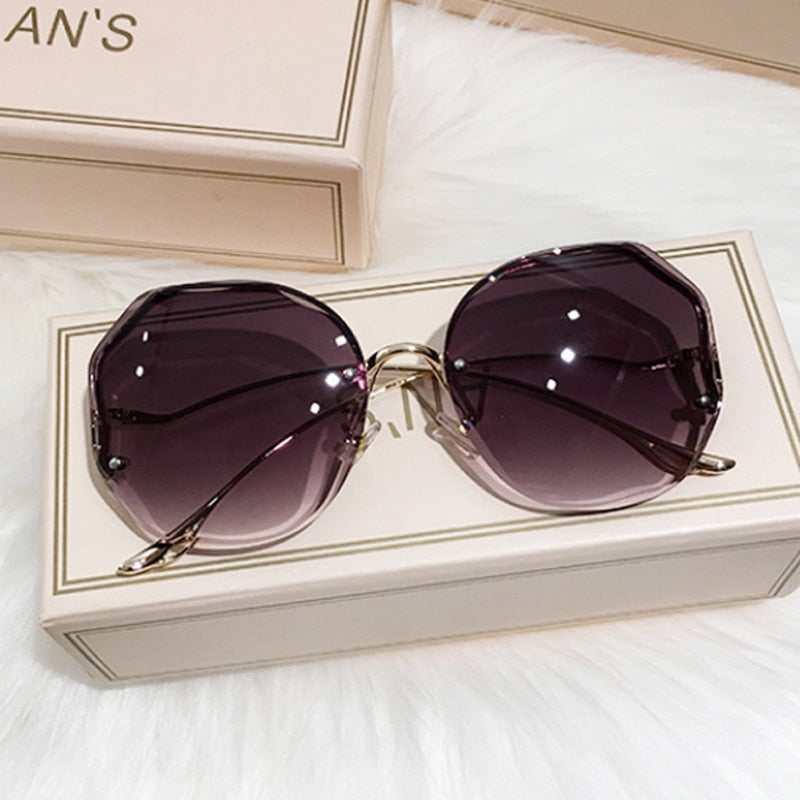 2023 Luxury Round Gradient Sunglasses Women Metal Curved Temples Eyewear Ocean Rimless Fashion Sun Glasses Ladies UV400