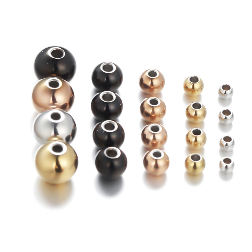 3mm 4mm 6mm 8mm Stainless Steel Rose Gold Color Black Spacer Beads Charm Loose Beads DIY Bracelets Beads for Jewelry Making