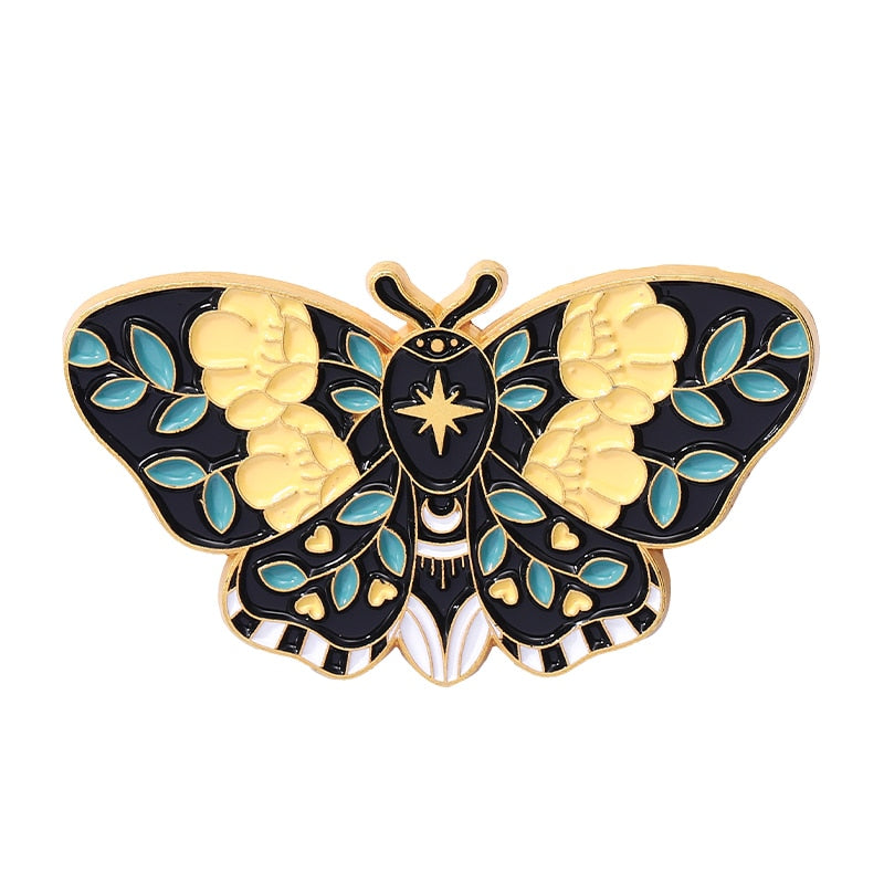 Butterflys Moth Hard Enamel Pins Custom Lily of the Valley Vine Brooches Lapel Badge Black Insect Plant Jewelry Gift for Friends