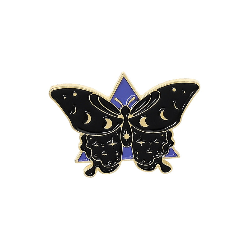 Butterflys Moth Hard Enamel Pins Custom Lily of the Valley Vine Brooches Lapel Badge Black Insect Plant Jewelry Gift for Friends