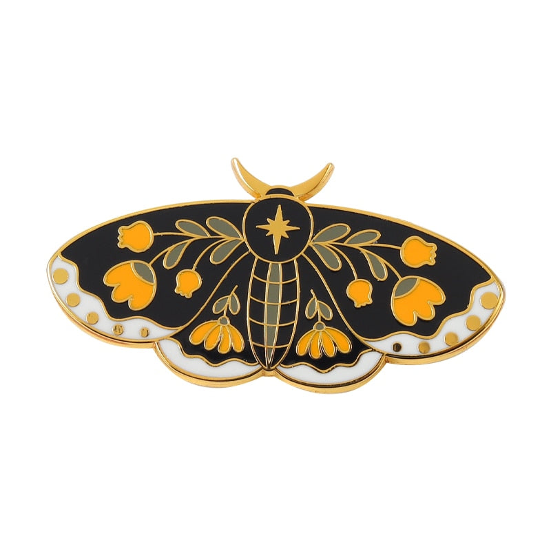 Butterflys Moth Hard Enamel Pins Custom Lily of the Valley Vine Brooches Lapel Badge Black Insect Plant Jewelry Gift for Friends