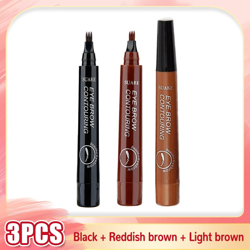5 Colors Eyebrow Tattoo Pen 4 Points Fork Tip Liquid Brow Pencil Long Lasting Waterproof Stencil Eyebrow Stamp Shaping Kit