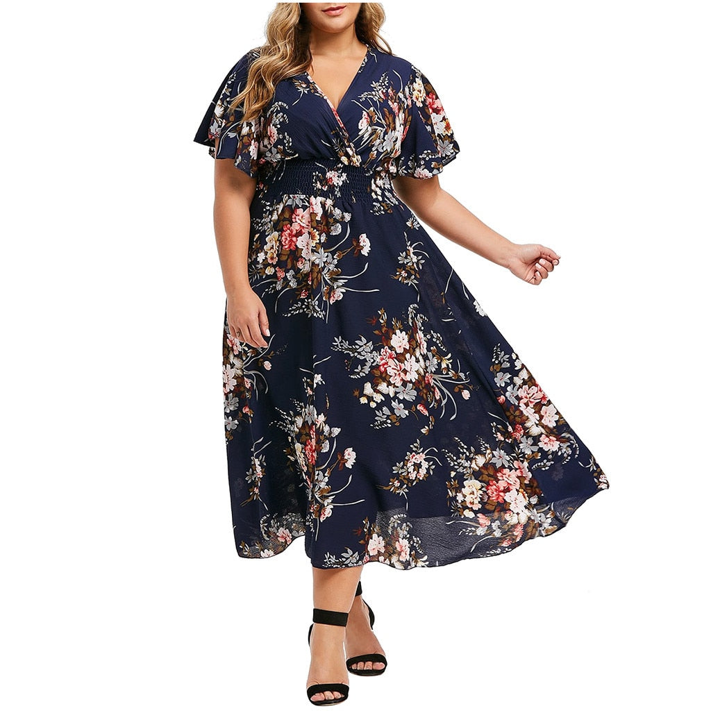 Fashion Plus Size 3XL 4XL 5XL Women Dress Floral Chiffon Flower Dress Bohemian Beach Summer Dresses Urban Gypsy Ropa Vestidos