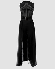 Elegant Jumpsuit for Women Party Summer Casual Rhinestone Sheer Mesh Sleeveless Jumpsuits Skinny Outfits Fashion Ladies Suit