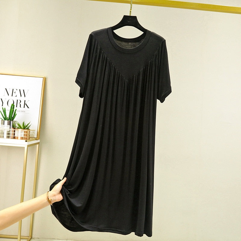 Summer Nightgowns Women Large Size Loose Long Casual Homewear Sleepwear Dresses Female Short Sleeve Modal Nightdress Women 130KG