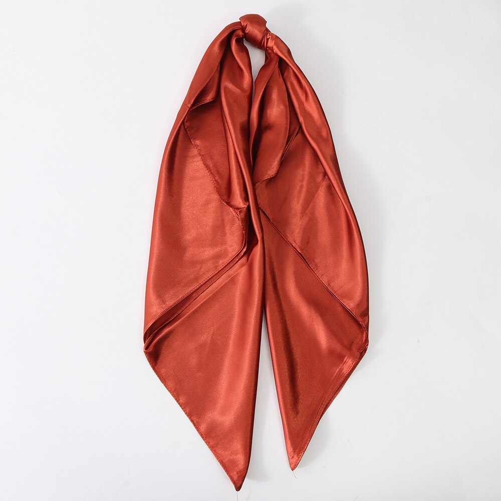 Solid Color Head Scarf Blcak Square 90*90 Silk Foulard Satin Bandana Cheveux Neckerchief Hijab Accessoires For Woman Hair Scarf