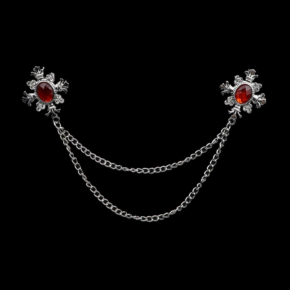 Fashion Gentleman Tassel Brooch For Men Suit Shirt Collar Crystal Cross Chain Lapel Pin Rhinestone Retro Wedding Accessories