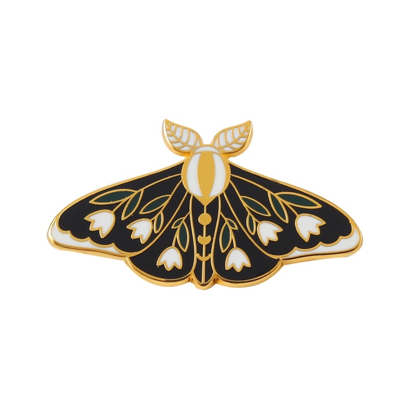 Butterflys Moth Hard Enamel Pins Custom Lily of the Valley Vine Brooches Lapel Badge Black Insect Plant Jewelry Gift for Friends