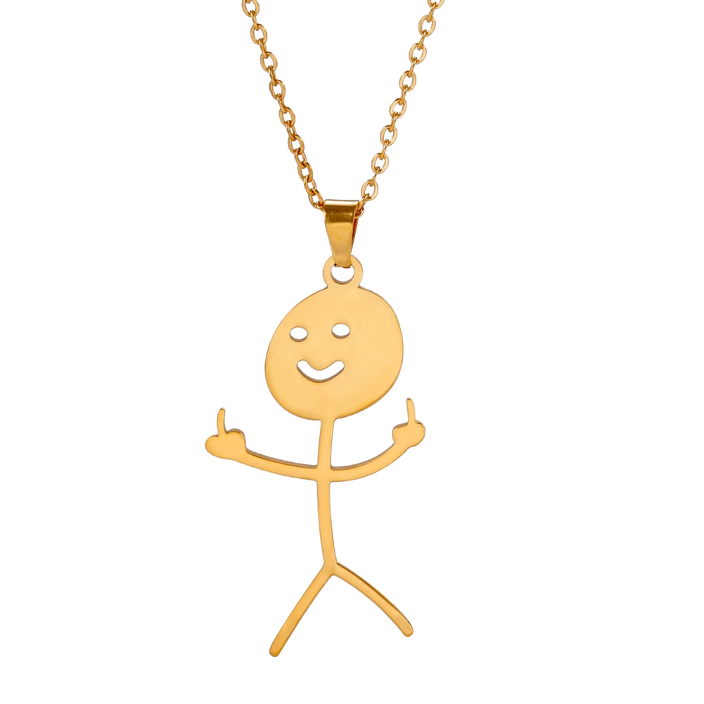 Fashion Hip Hop Fxck You Funny Doodle Pendant Necklace For Man Woman Stickman Middle Finger Rock Punk Necklace Party