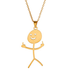 Fashion Hip Hop Fxck You Funny Doodle Pendant Necklace For Man Woman Stickman Middle Finger Rock Punk Necklace Party