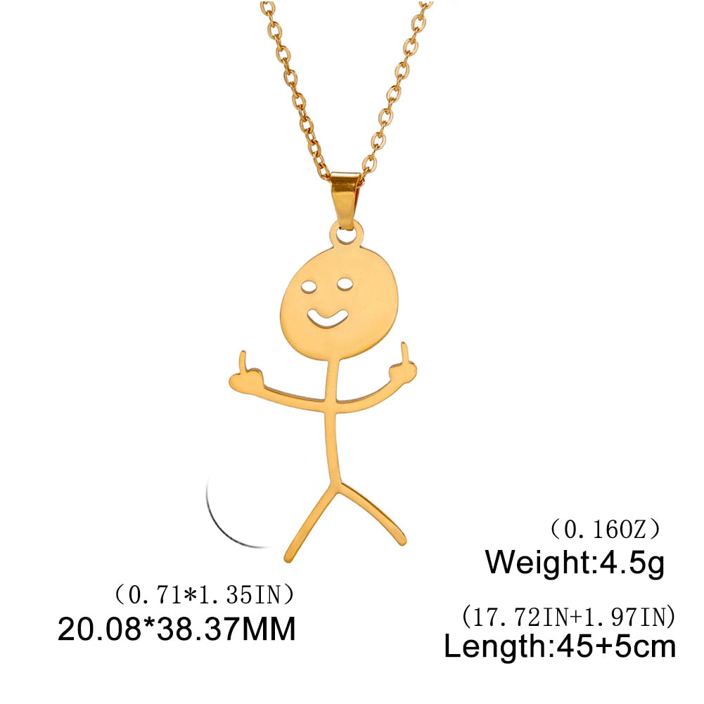 Fashion Hip Hop Fxck You Funny Doodle Pendant Necklace For Man Woman Stickman Middle Finger Rock Punk Necklace Party