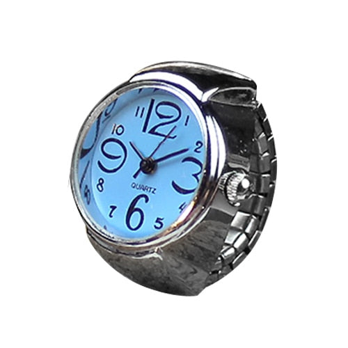 Vintage Punk Finger Watch Mini Elastic Strap Alloy Watches Couple Rings Jewelry Clock Retro Roman Quartz Watch Rings Women Men