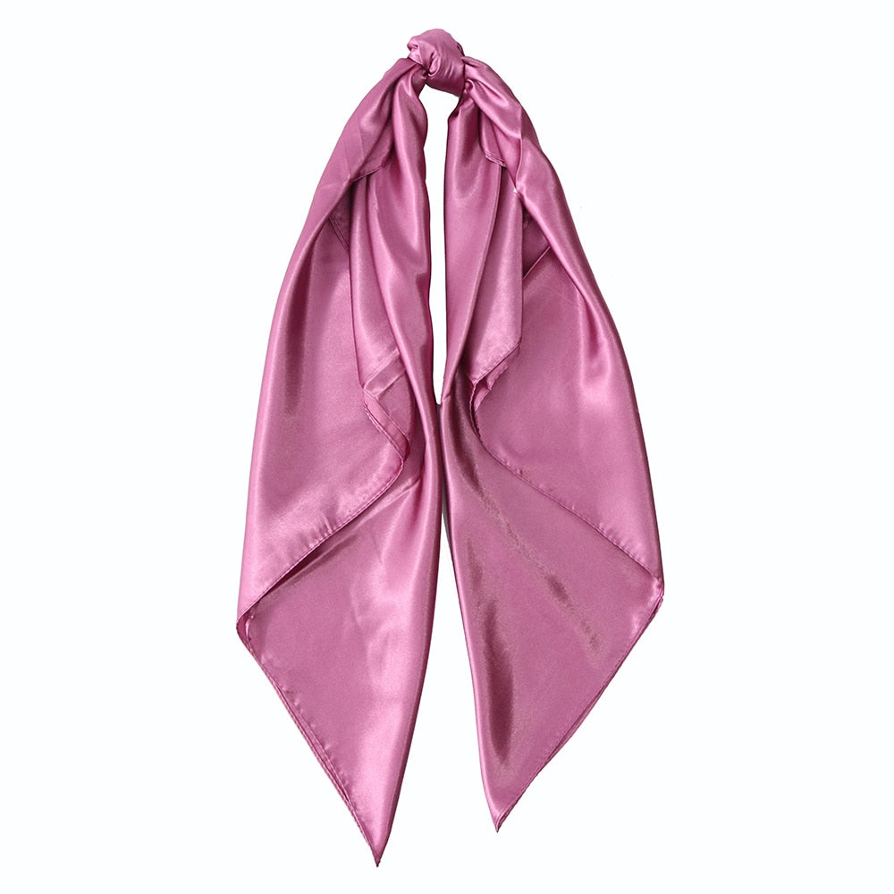 Solid Color Head Scarf Blcak Square 90*90 Silk Foulard Satin Bandana Cheveux Neckerchief Hijab Accessoires For Woman Hair Scarf