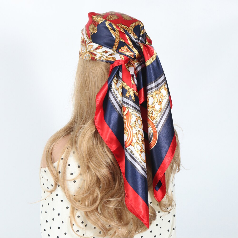 Solid Color Head Scarf Blcak Square 90*90 Silk Foulard Satin Bandana Cheveux Neckerchief Hijab Accessoires For Woman Hair Scarf