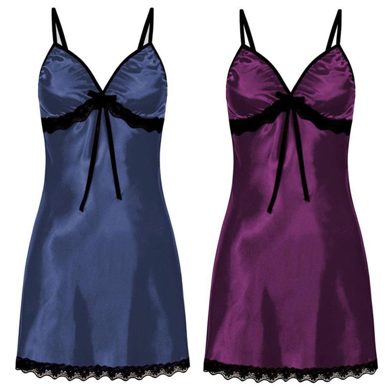 Sexy Sleepwear Nightdress Women Lace Silk Satin Night Dress Sleeveless V-neck Nightgown Plus Size 3XL Nightwear Nightdress