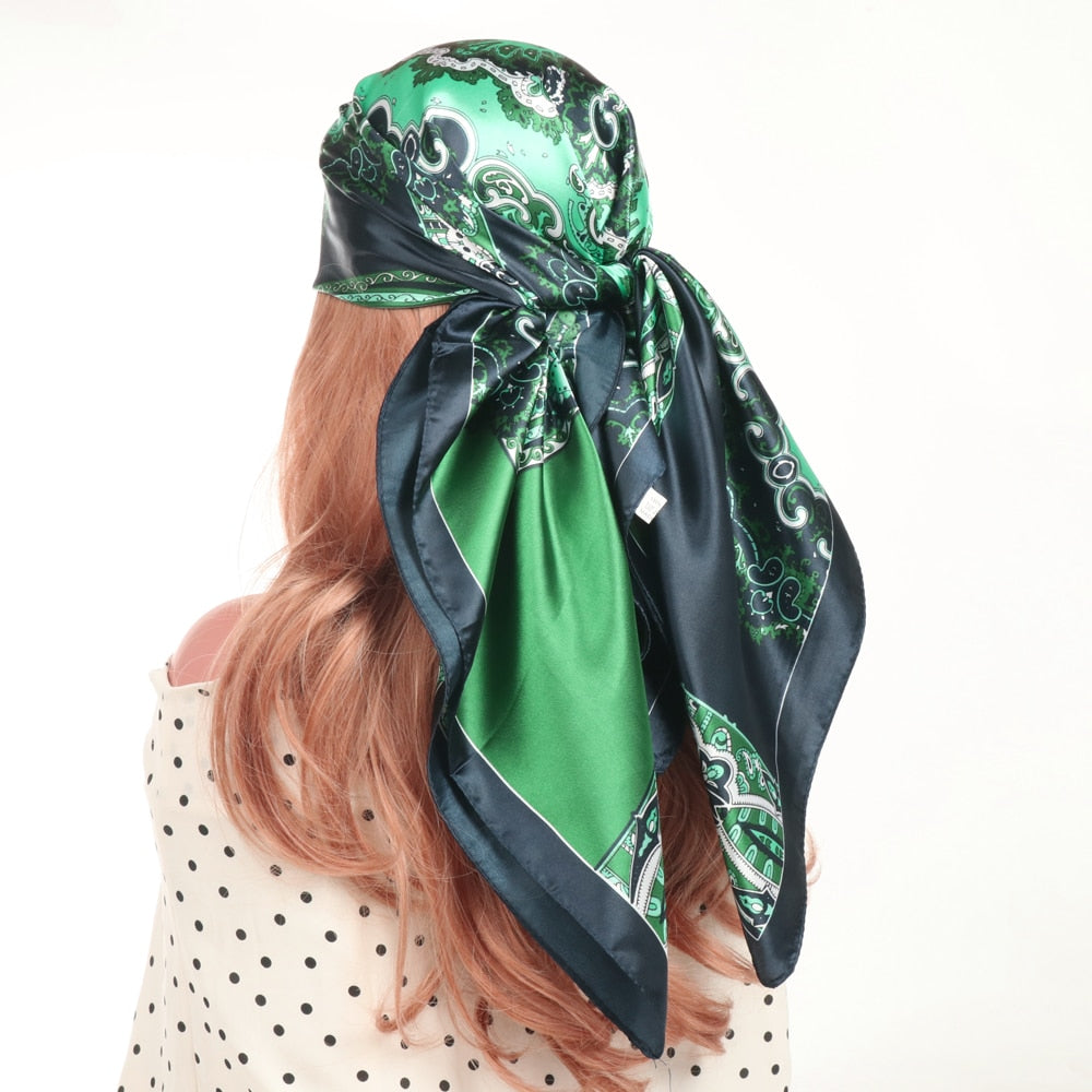 Silk Scarf Scarftop Headwraps For Women Vintage Four Seasons Hair Scarve 90*90cm Hijab Foulard Iuxe Bandana Femme Headscarf