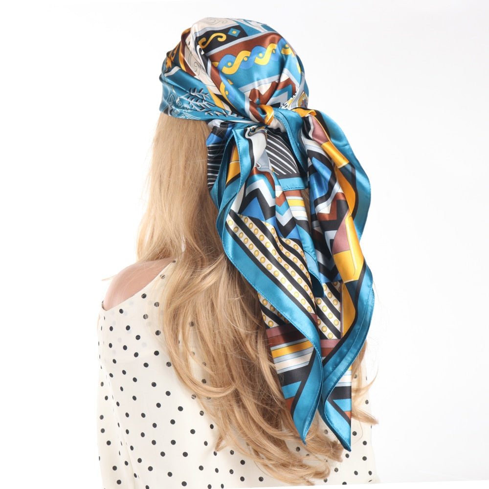 Silk Scarf Scarftop Headwraps For Women Vintage Four Seasons Hair Scarve 90*90cm Hijab Foulard Iuxe Bandana Femme Headscarf