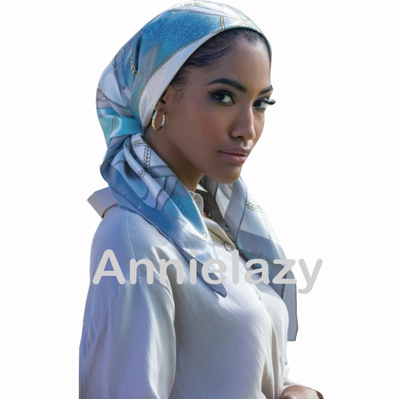 Luxury Brand Square Silk Scarf Women Satin Print Hijab Scarves Muslim Pareo Bandana Female Shawl Wrap Headband Foulard 90*90cm
