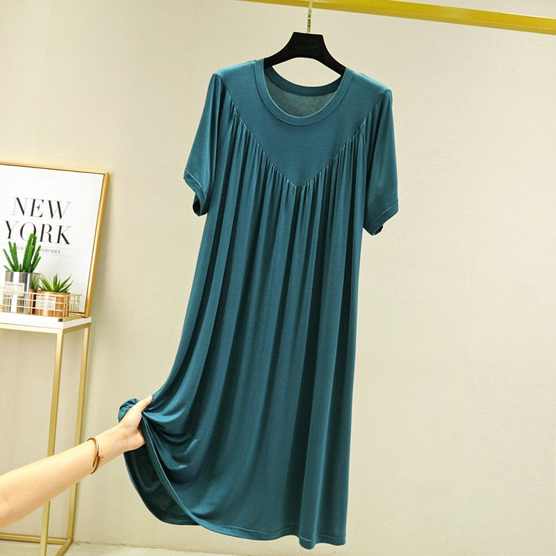 Summer Nightgowns Women Large Size Loose Long Casual Homewear Sleepwear Dresses Female Short Sleeve Modal Nightdress Women 130KG