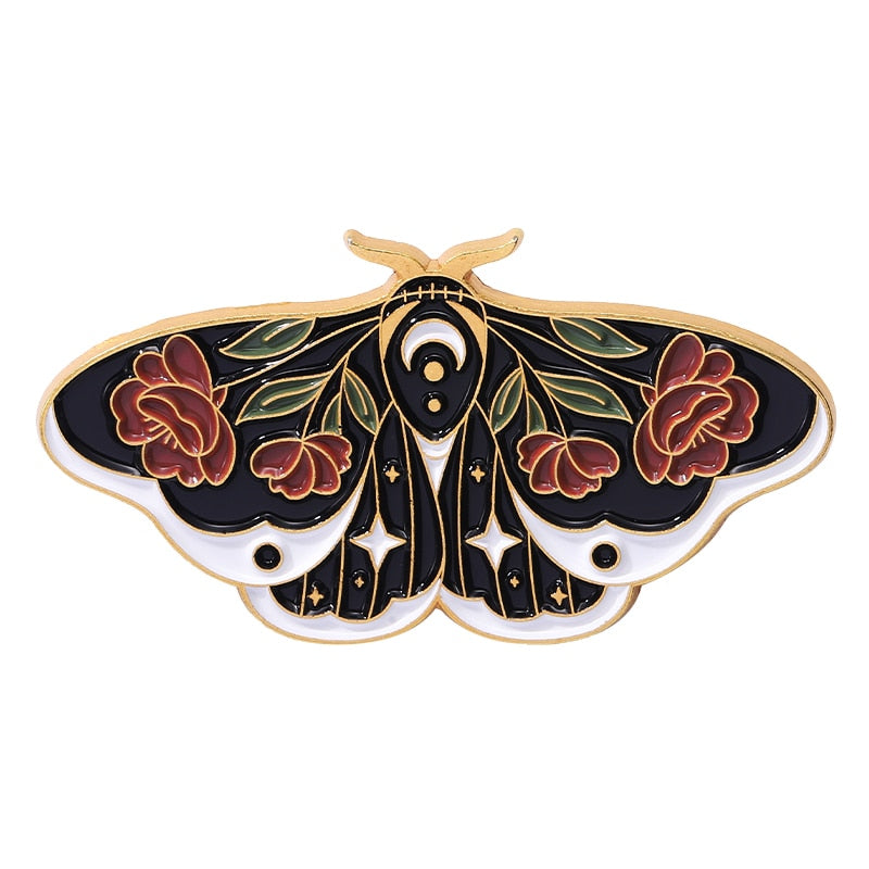 Butterflys Moth Hard Enamel Pins Custom Lily of the Valley Vine Brooches Lapel Badge Black Insect Plant Jewelry Gift for Friends