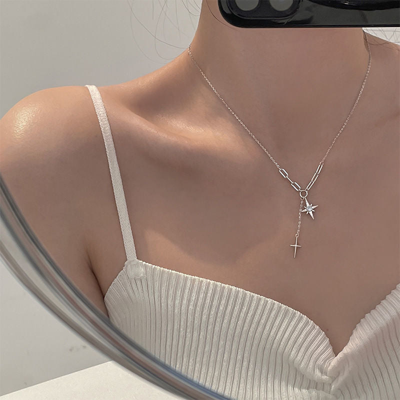 2023 Exquisite Bling Silver Color Tassel Star Moon Necklace For Women Clavicle Chain Woman Jewelry Birthday Gift Accessories