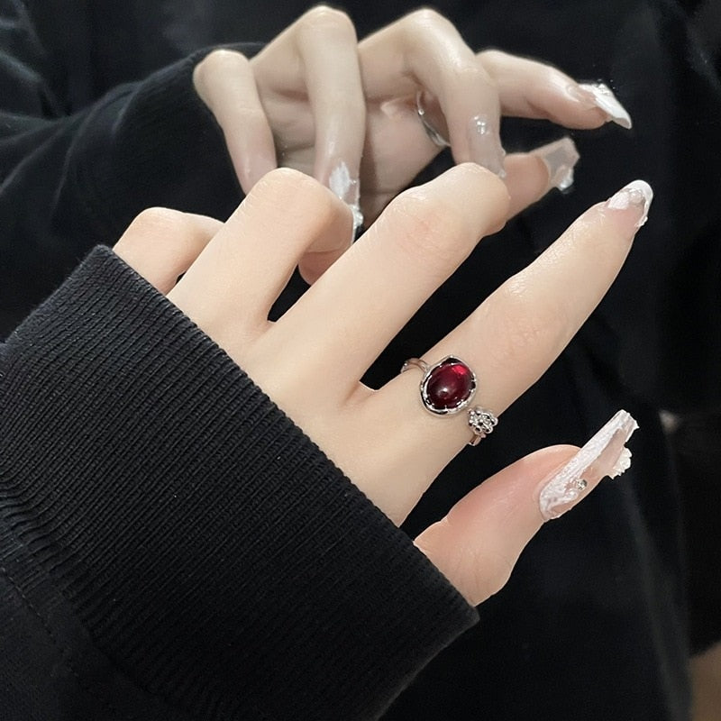 Irregular Open Rings Moonstone Heart Finger Rings For Women Girls Kpop Sweet Cool Trendy Aesthetic Jewelry Gifts Wholesale