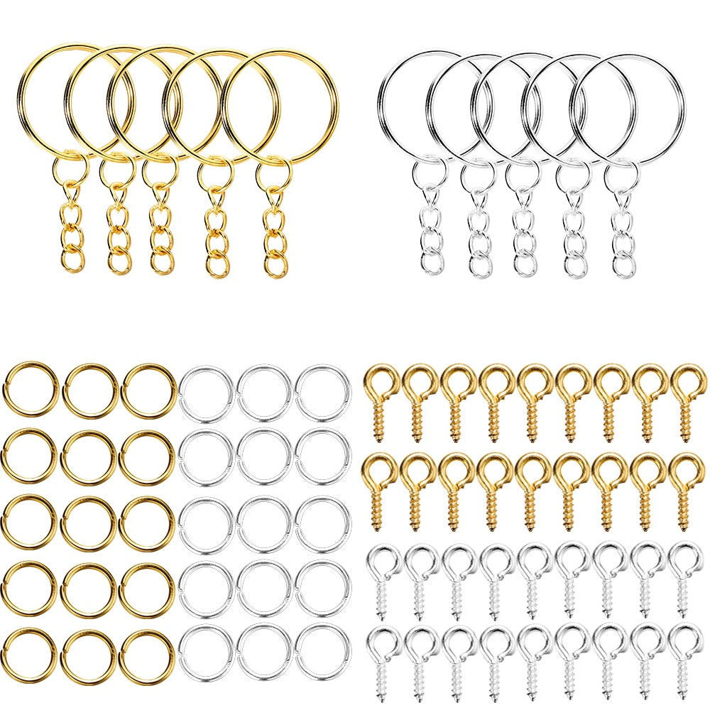 110/220Pcs Keychain Open Jump Rings Eye Pins Jewelry Making Accessories Kits for DIY Epoxy Resin Key Chain Key Ring Pendants