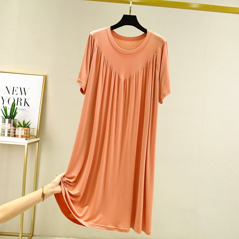 Summer Nightgowns Women Large Size Loose Long Casual Homewear Sleepwear Dresses Female Short Sleeve Modal Nightdress Women 130KG