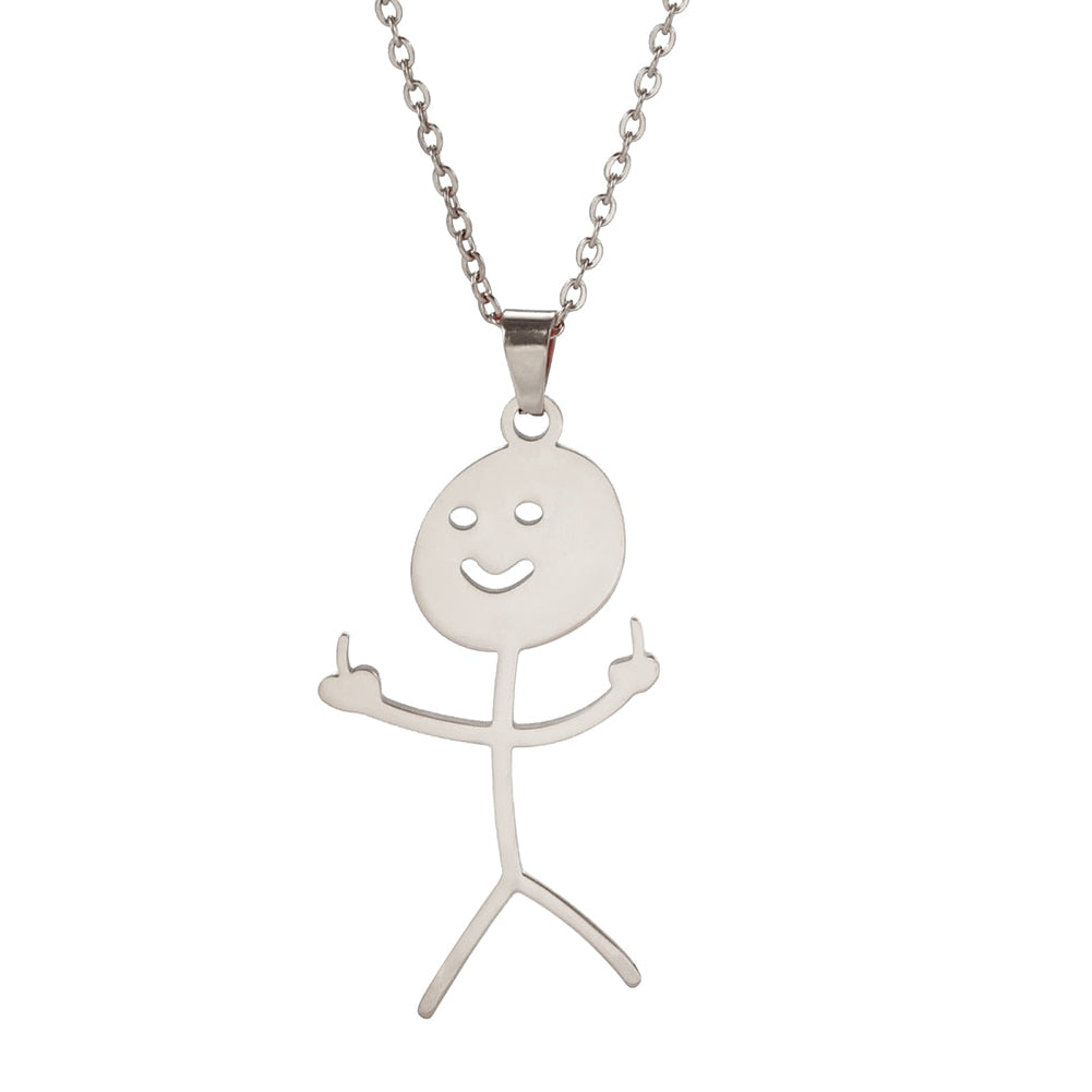 Fashion Hip Hop Fxck You Funny Doodle Pendant Necklace For Man Woman Stickman Middle Finger Rock Punk Necklace Party