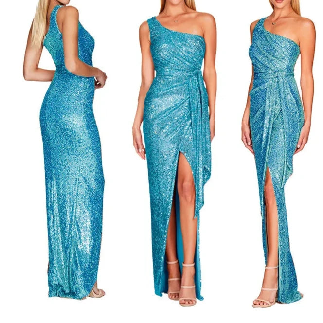 Plus Size Sequin Asymmetrical Party Dress Luxury Dinner Prom Evening Dresses Cocktail Welcome Dresses Elegant Pretty Women Dress