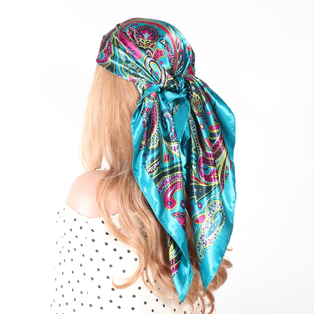 Silk Scarf Scarftop Headwraps For Women Vintage Four Seasons Hair Scarve 90*90cm Hijab Foulard Iuxe Bandana Femme Headscarf