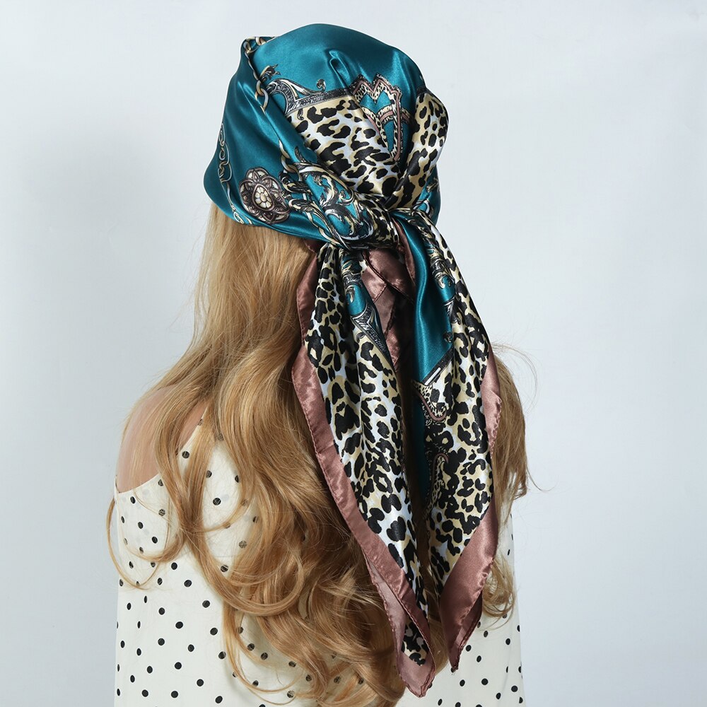 Solid Color Head Scarf Blcak Square 90*90 Silk Foulard Satin Bandana Cheveux Neckerchief Hijab Accessoires For Woman Hair Scarf